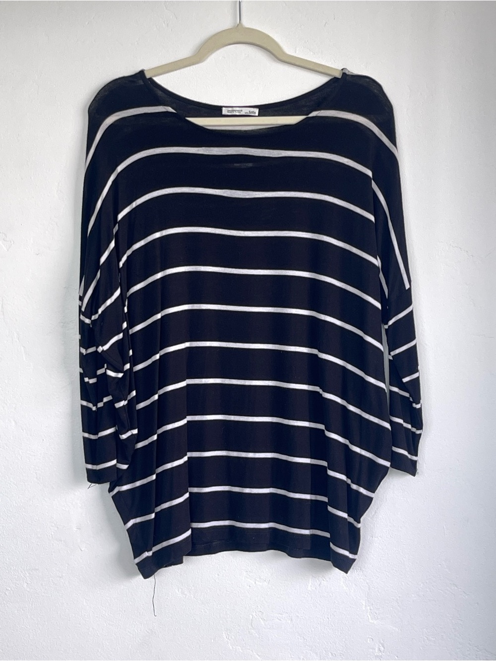 Zara Black and White Striped Crew Neck Top